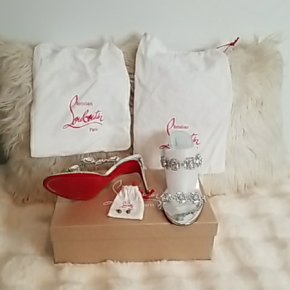 Christian Louboutin Silver Sandals with Red Soles